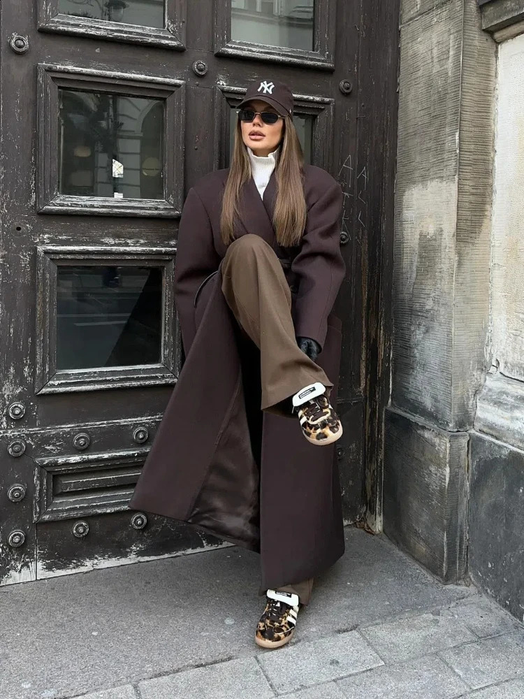 Fashion pocket long sleeved casual coat for women elegant double chest lapel wool coat womens autumn warm streetwear 241007