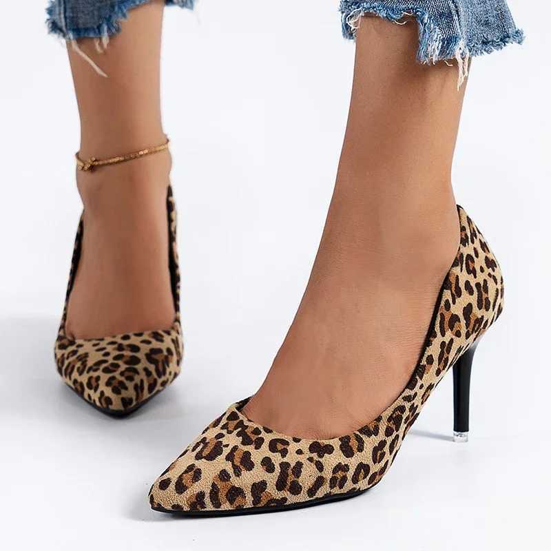 Leopard Print High Heels Pumps Womens 2023 Autumn Pointed Toe Thin High Heels Party Shoes Womens Designer Slippers on Dresses Y241023