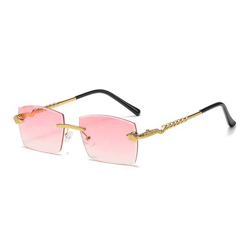 New polygonal frameless sunglasses for women retro snake decoration transparent ocean lens glasses mens sunglasses UV400 shade W241015