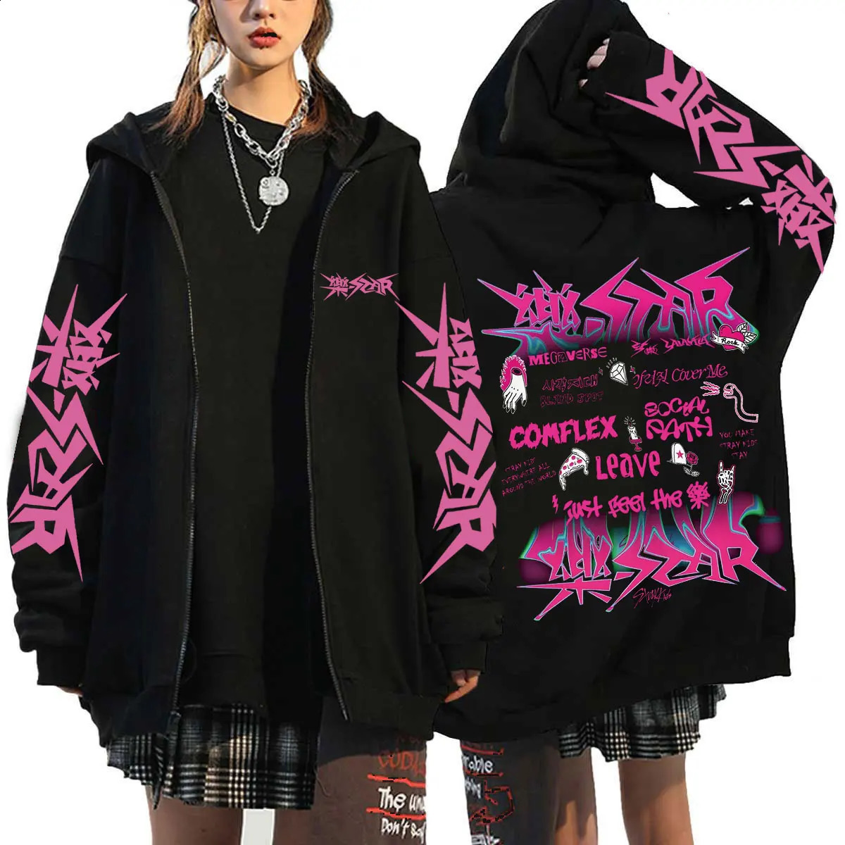Straykids Hoodie For Men Long Sleeve Jacket Loose Casual Gothic Harajuku Streetwear Kpop Street Korean Style Classic Simple 241014