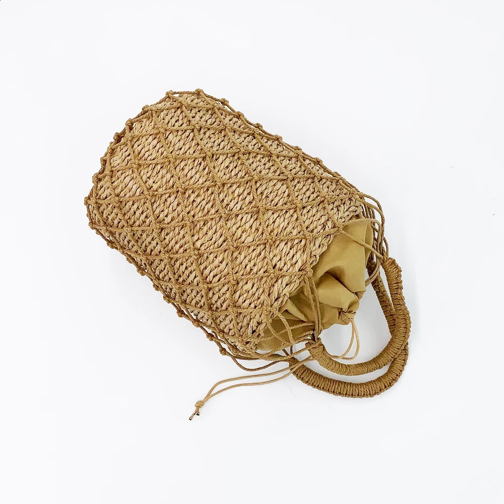 2 womens handbags grass rope mesh bag Bohemian summer beach handmade water bucket 241014