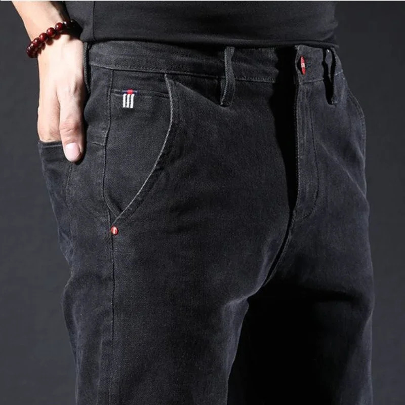 With Pockets Mens Jeans Elastic Stretch Male Cowboy Pants Tapered Trousers Grunge Y2k Korean Style Premium Xs Harajuku 241008