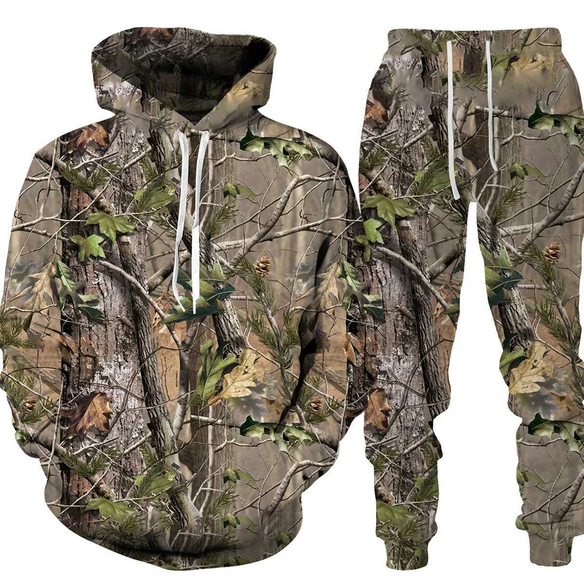 Spring Autumn Leaves Camouflage 3D Hoodies Women Man Tracksuit Outdoor Sportwear Men Clothing Suits Oversized Hoodie Pants SetXJ241015