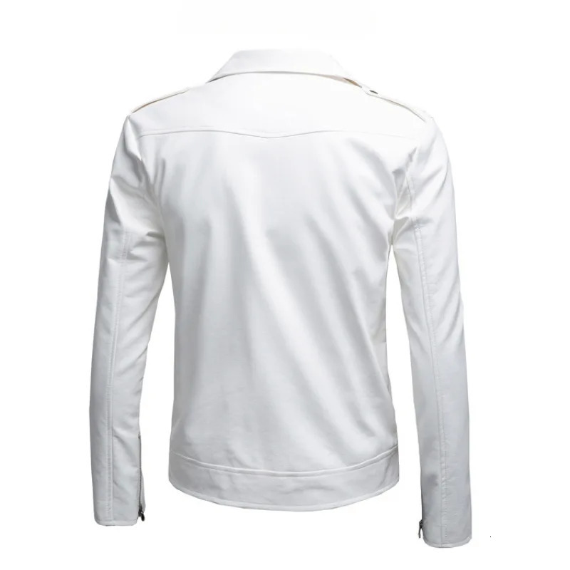 Black White Faux Leather Jacket Spring Autumn Slim Fit Mens Motorcycle With Zipper Casual Male Coat Outerwear Tops 240930
