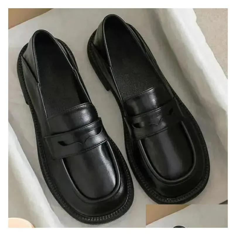 Dress Black Leather Womens Loafers Platform Slip On For Women Spring British Casual shoes Flats Shoe Woman Low Heels 43 240713 Drop Deliver Dhzvo 2411