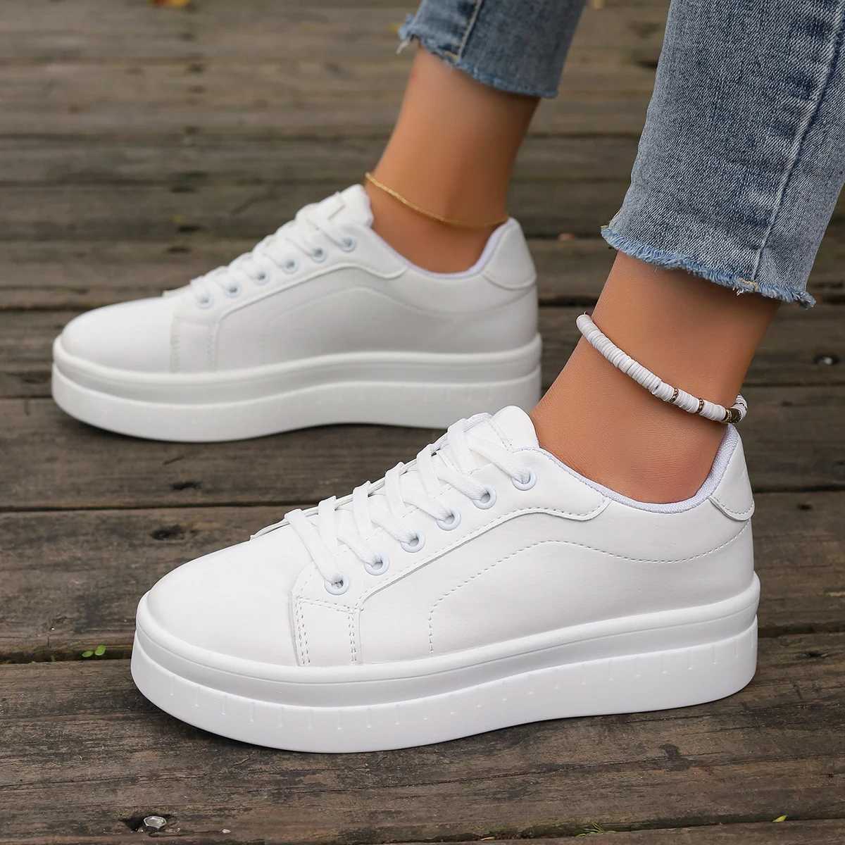 Women Leather Platform Shoes Fashion Solid Color Chunky Heel Sneakers Casual Flat Sports Shoes Designer Shoes Zapatillas MujerLX241015