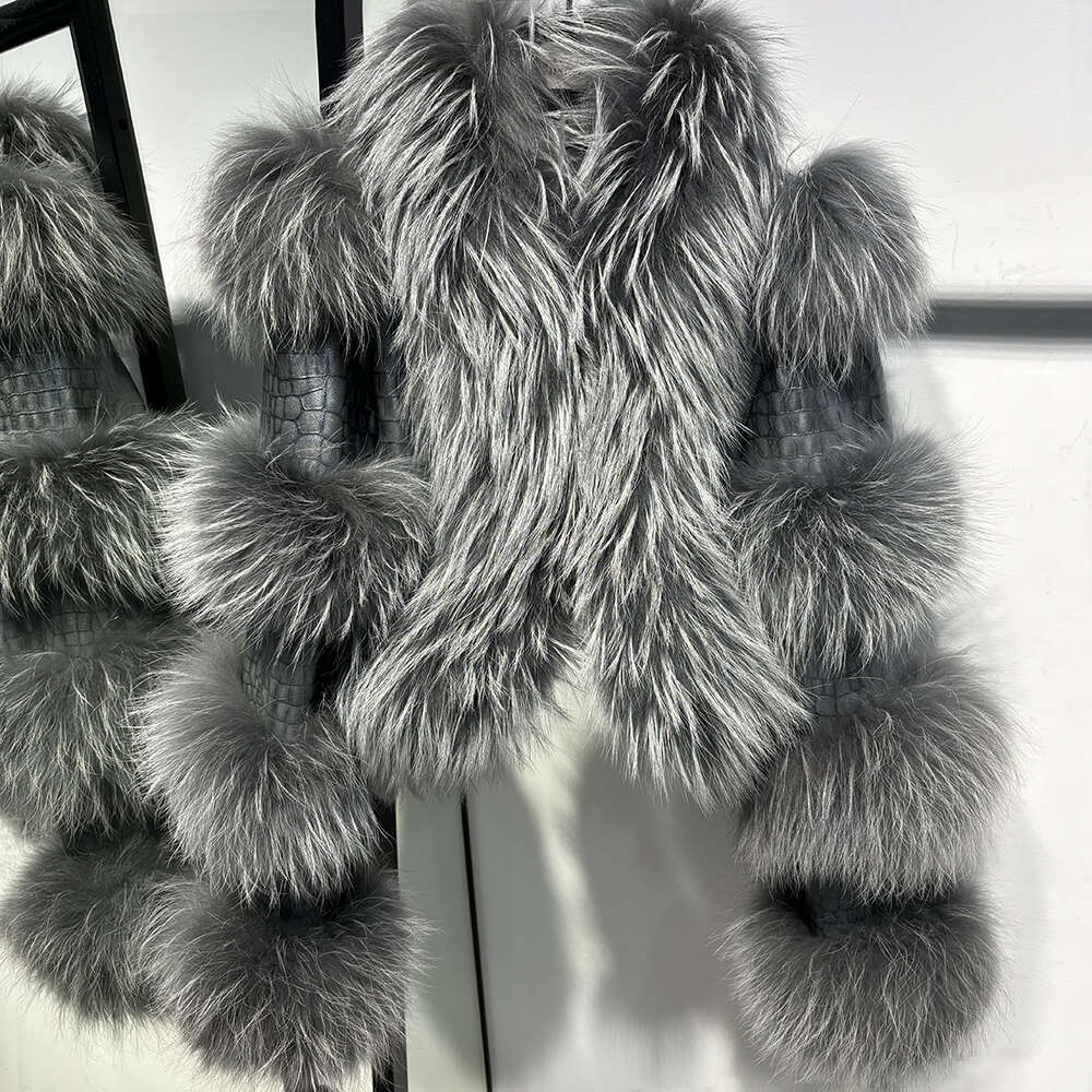 Yoloagain Women's Sheepskin Real Fox Fur Genuine Leather Jacket 250528