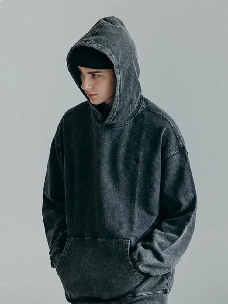 100%Cotton Black Acid Wash Hoodies Mens Casual Clothing Vintage Unisex Oversized Hip Hop Sweatshirts Male Pullover Y2K Clothes 241015
