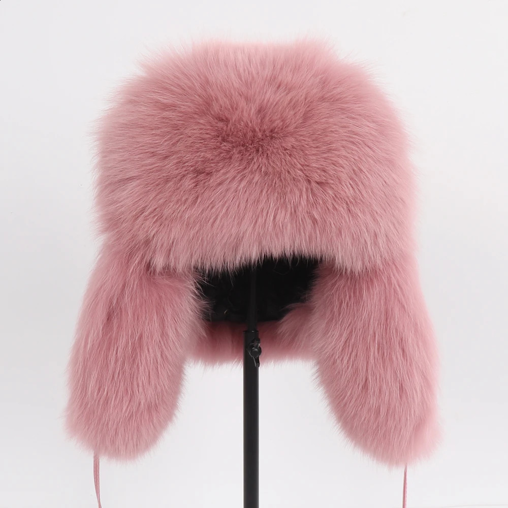 2024 Outdoor Women Natural Fox Fur Russian Ushanka Hats Winter Thick Warm Ears Fashion Bomber Hat Lady Genuine Real Fox Fur Cap 241014