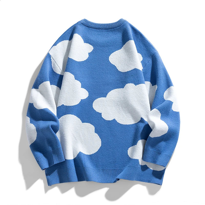 Super sized cloud sweater mens autumn retro graphic knitted sweater fashionable street clothing waveform attracts mens clothing 241011
