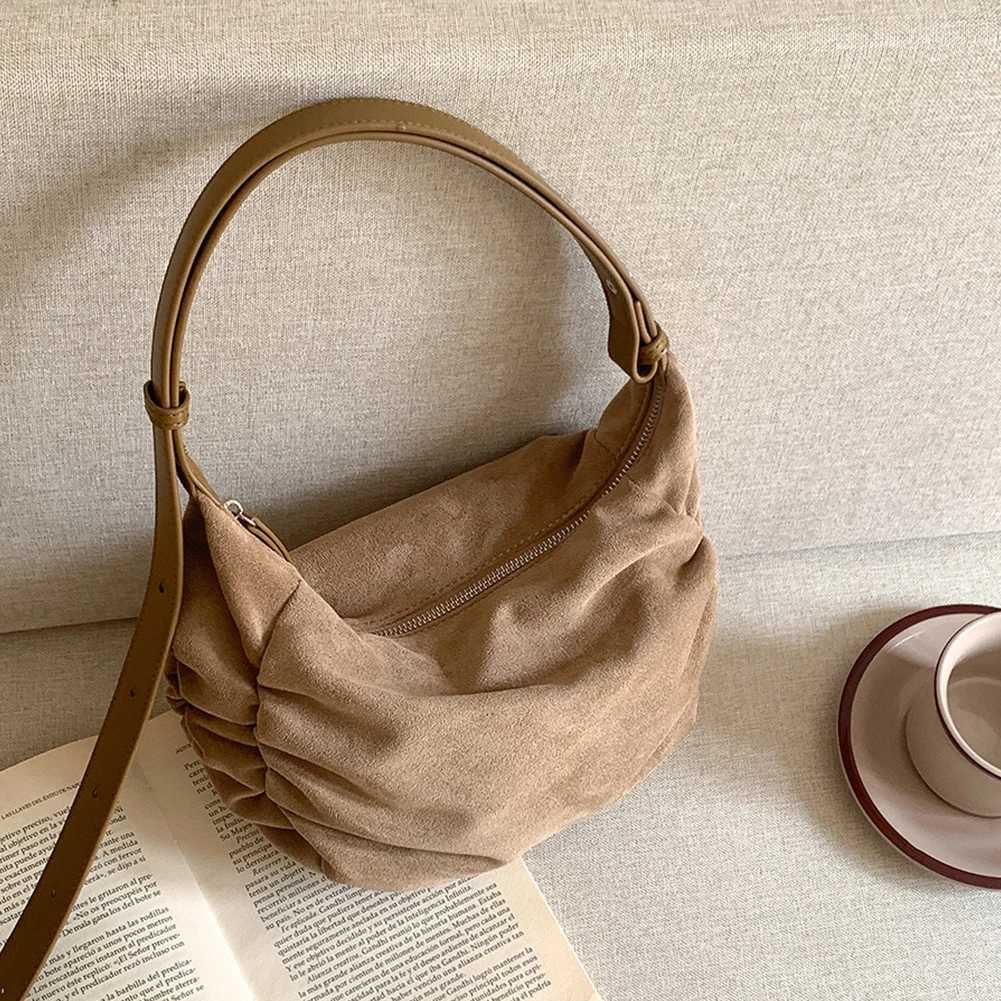 Shoulder Bag for Ladies Men with Multi Pockets Crossbody Suede Ruched Crescent Hobo Coummuting Travel 241015