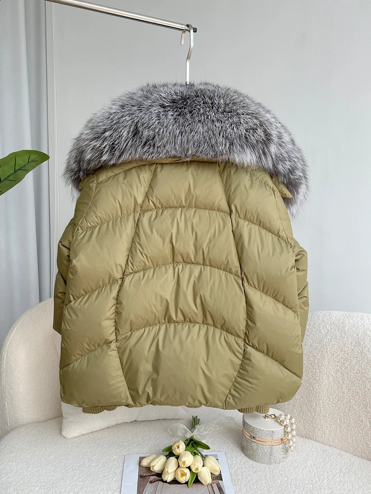 Womens Big Fox Fur Collar Coat Thick Warm Fur True Fur Coat Winter Jacket Womens White Duck Down Jacket Hoodie 241015