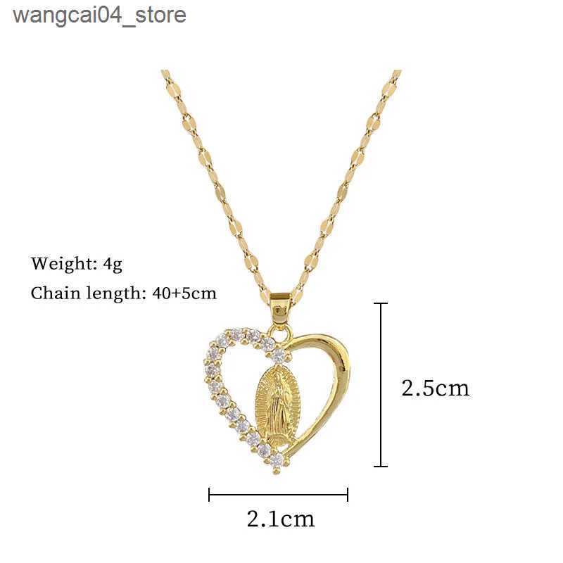 Pendant Necklaces Stainless Steel Crystal Heart Virgin Mary Necklace for Women Amulet Gold Plated Necklace Religious Jewelry Our Lady of Aparecida L24 - view 7