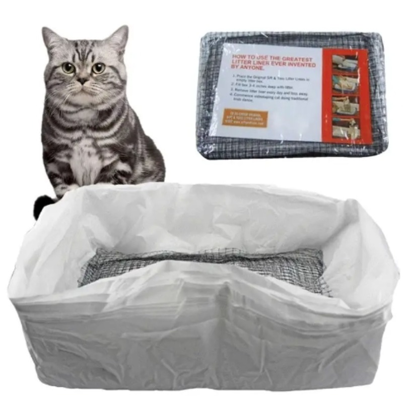 10Pcs Reusable Cat Litter Box Liners, Drawstring Sifting Bags with Filter Net, Thick Sand Bags