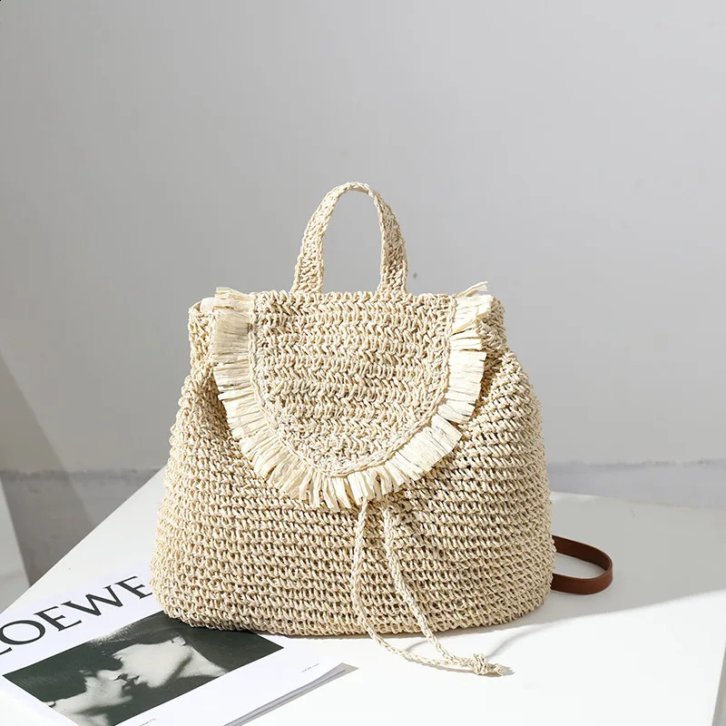 ly woven grass bag casual tassel womens seaside vacation beach 241014