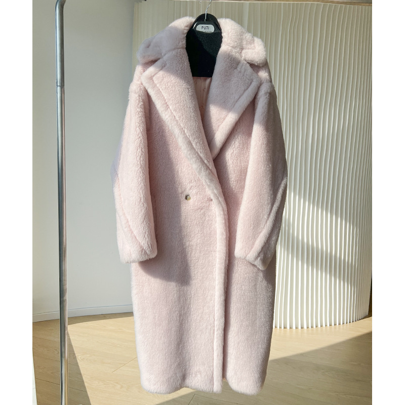 Women's Fur Long Teddy Bear Jacket Authentic Women Winter Coat Thick Warm Oversize Chunky Outerwear Overcoat Real Lambswool Coats