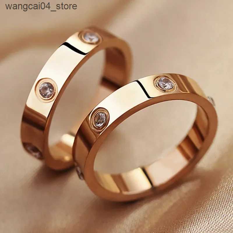 Couple Rings Fashion Stainless Steel Rose Gold Love Ring for Men Couple CZ Crystal Ring Fashion Charm Jewelry Gift Wholesale L240910