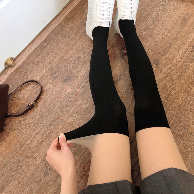2025 new designer autumn and winter fine stockings white thigh women fashion s JK black high tube socks spliced fake calf socks
