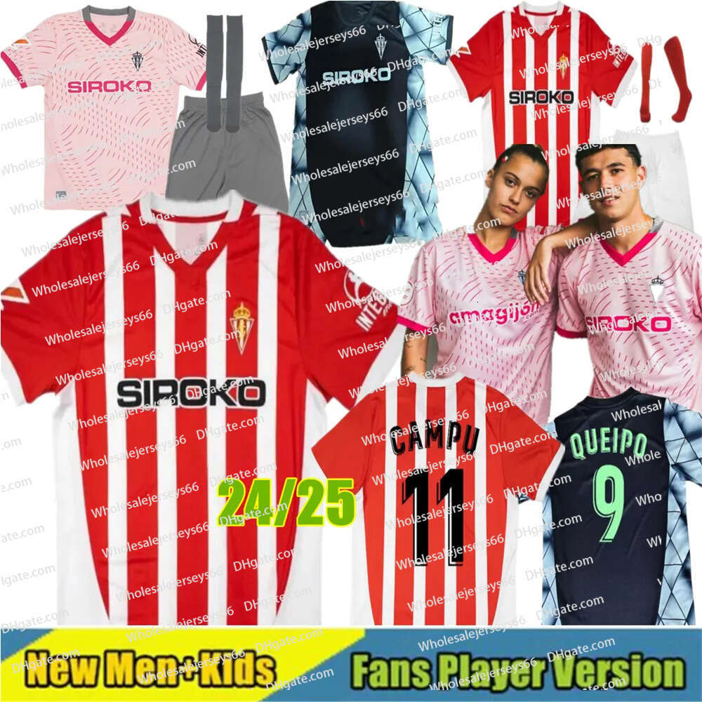 4Xl 24 25 Sporting Gijon Soccer Jerseys P.Garcia RIVERA KRAVETS SADIQ JUAN VILLAR DYEGO SOUSA J.Berrocal 2024 2025 Men Kids De DJUKA GASPAR SAMU