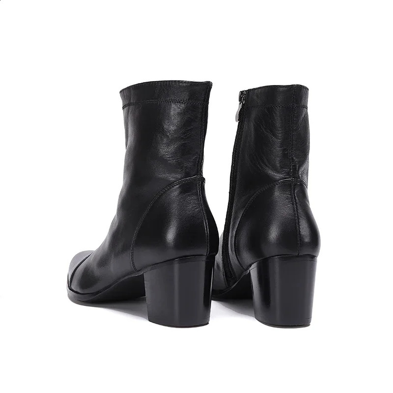 British style mens high heels plus size wedding ball formal shoes leather toe black short boots 241014