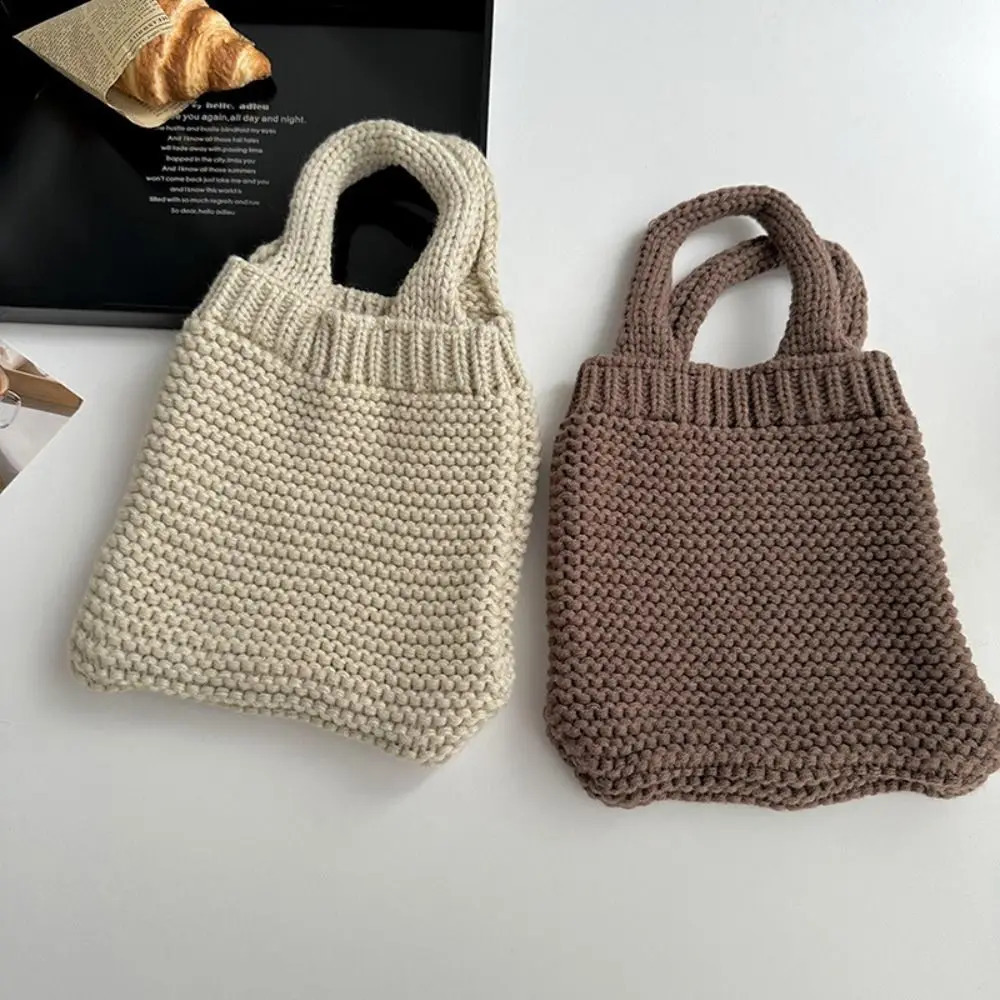 Pure color hand woven bag knitting high capacity wool shoulder handbag MidAutumn Festival 241014