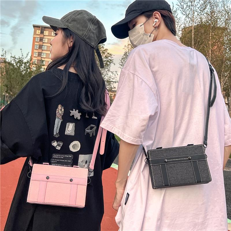 Bag Boys Stylish Small Satchel Korean Style Trendy Brand Denim Box Street Fashion Hip Hop Disco e369 4