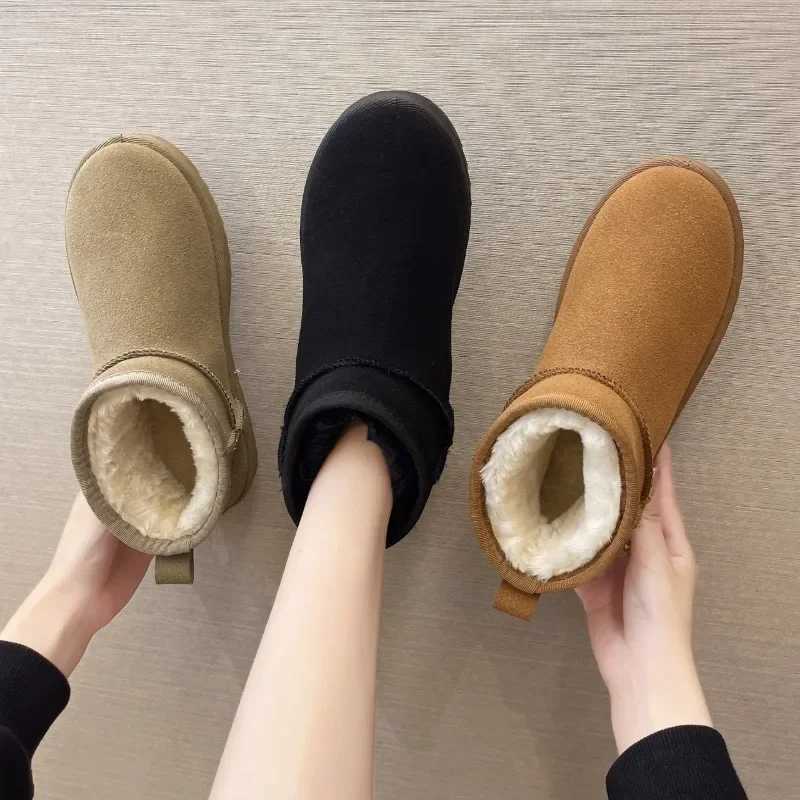 New Snow Mini Winter Sheepskin Womens Waterproof Natural Wool Boots Fur ed Ankle Warm Flat Shoes W241015