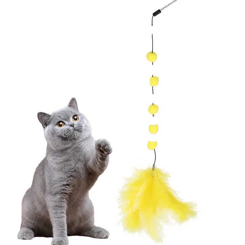Feather Cat Toys Interactive for Cats Teasing Durable Kitten Playing Stick Cute Multicolour Plush Ball Supplies Pet ProductsC241014