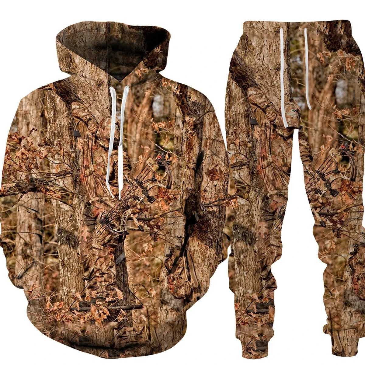 Spring Autumn Leaves Camouflage 3D Hoodies Women Man Tracksuit Outdoor Sportwear Men Clothing Suits Oversized Hoodie Pants SetXJ241015