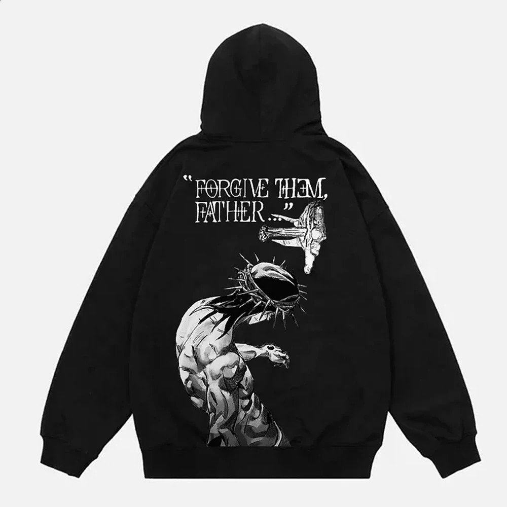 Mens Forgive Them Father Bible Verse printed hoodie FallWinter Adult Childrens street wear casual loose unisgender 241014