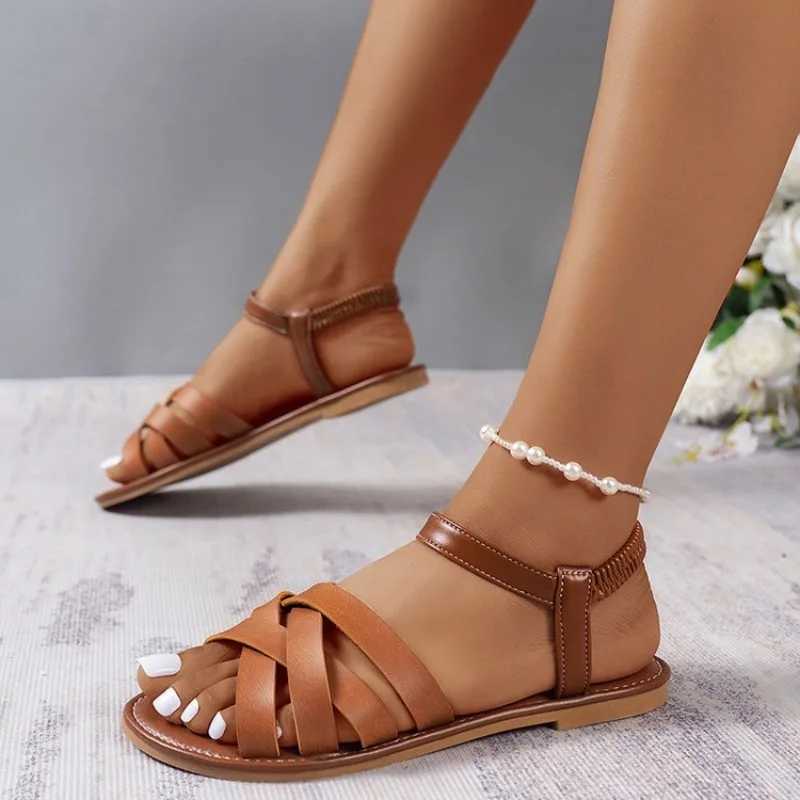 Summer new womens flat Roman shoulder strap sandals with non slip rubber sole Y241014