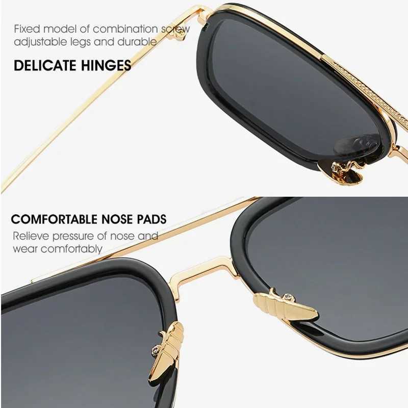 Steam Punk Tony Stark Sunglasses Mens Fashion Square Driving Glasses Neutral Metal Frame Fashion Shadow Oculos De Sol W241015