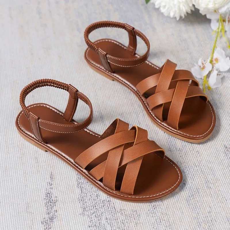 Summer new womens flat Roman shoulder strap sandals with non slip rubber sole Y241014