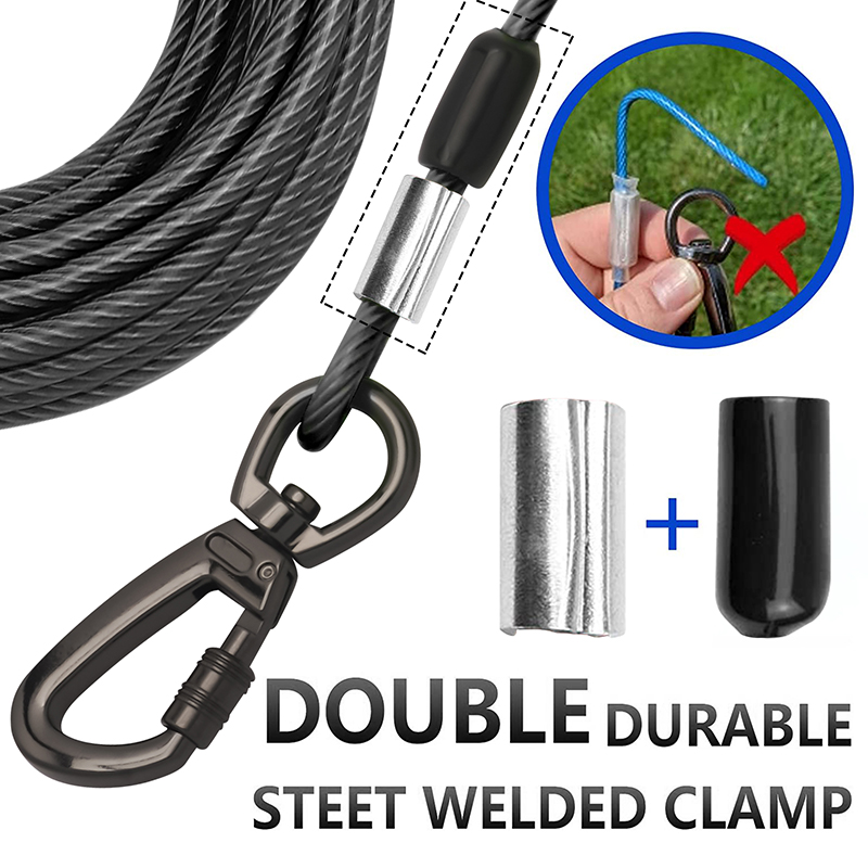 Heavy Duty Metal Dog Chain Alloy Large Dog Tie Out Cable with Shock Absorbing Spring Steel Wire six color Rope for Camping