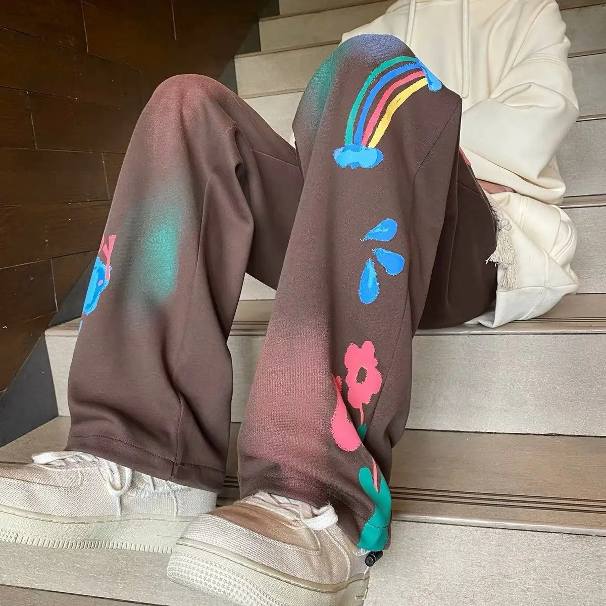 Mens Hip hop Trouser Straight Mens Sports Pants Draped Graphic Harajuku Korean Fashion Elastic Style Sports Pants 241007