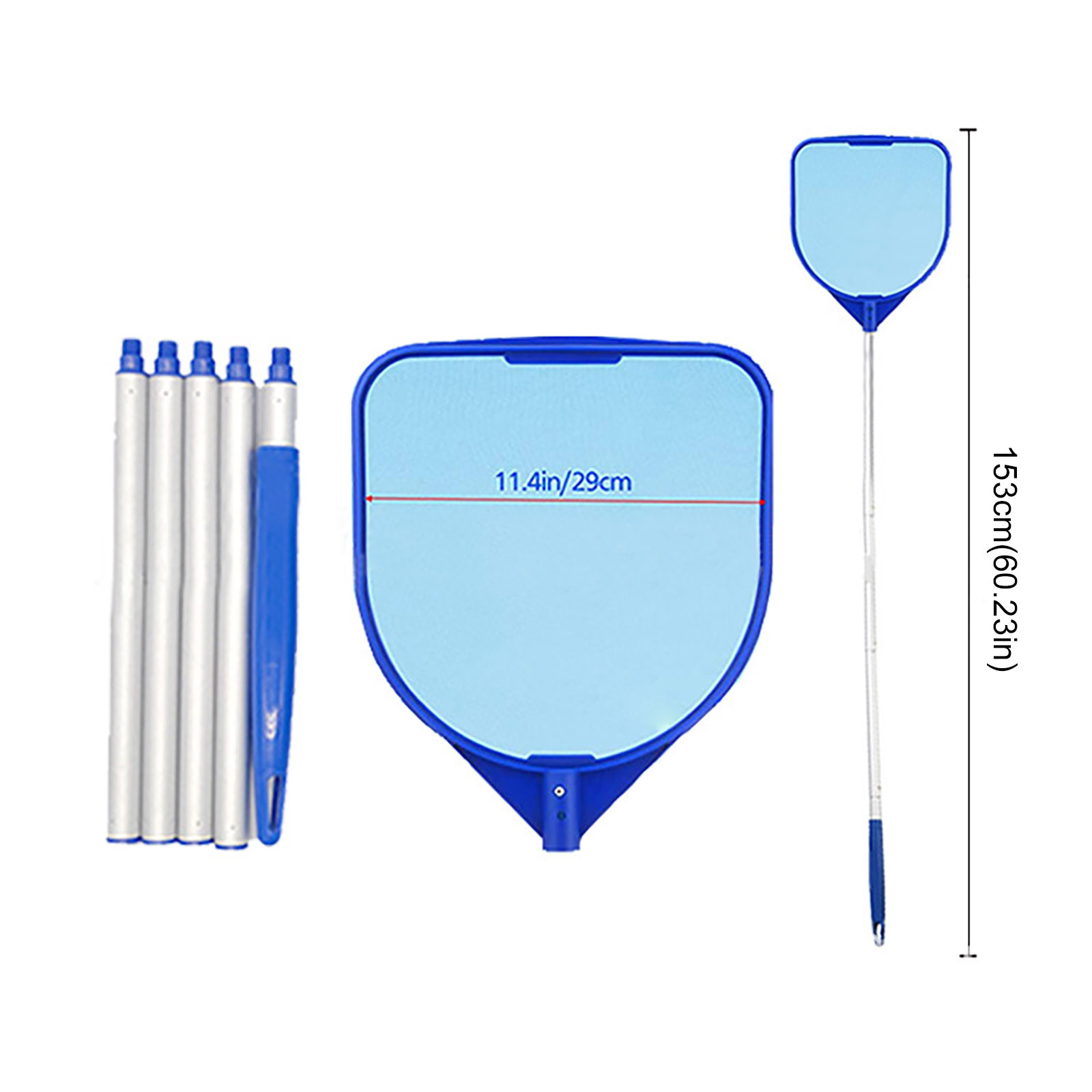 [Elosung]Aquarium Skimmer Net with Telescopic Pole, Leaf Rake Mesh Pool Fish Tanks Accessories Ponds Cleaning Tools