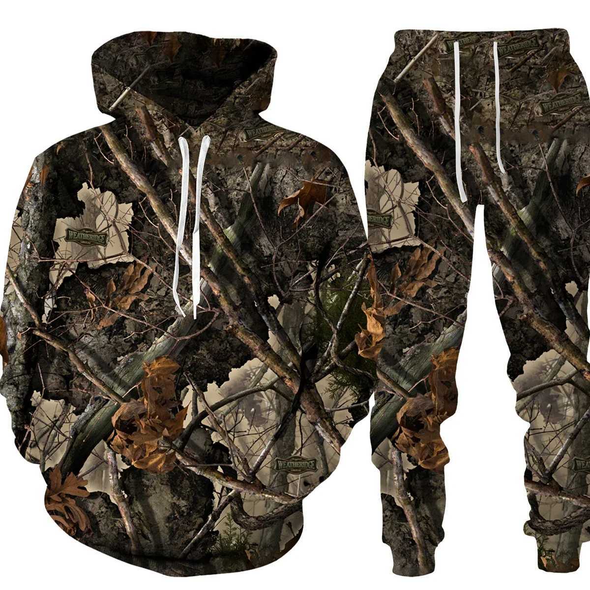 Spring Autumn Leaves Camouflage 3D Hoodies Women Man Tracksuit Outdoor Sportwear Men Clothing Suits Oversized Hoodie Pants SetXJ241015