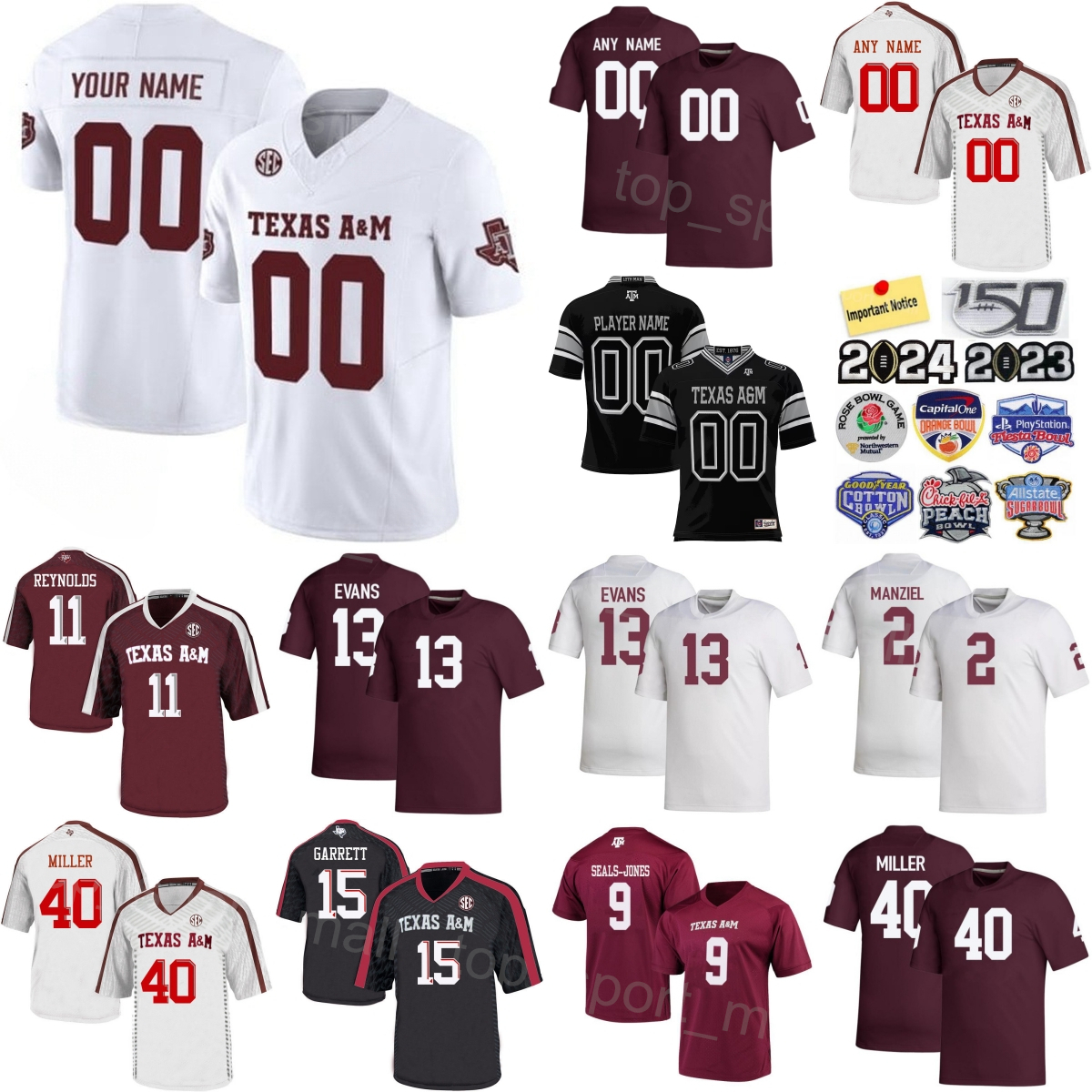 College Texas A&M Aggies Football 40 Von Miller Jerseys University 2 Johnny Manziel 9 Ricky Seals-Jones 15 Myles Garrett 13 Mike Evans Red White Team Kids Woman Man