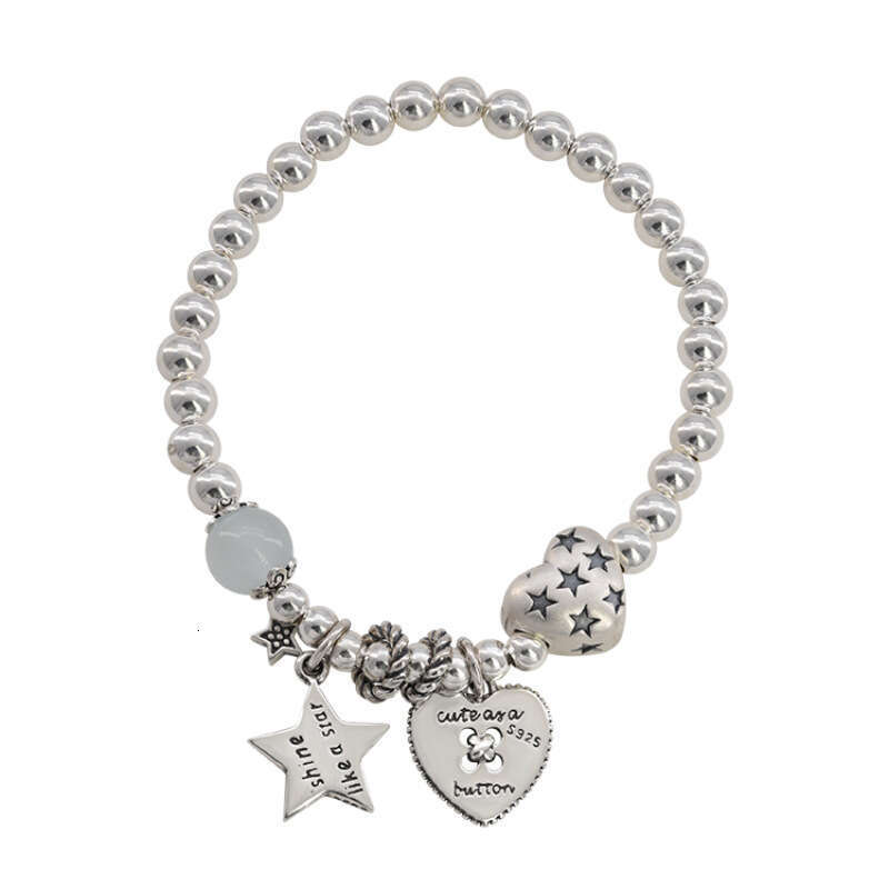 Bracelet sier bead heart-shaped star bracelet for women fashionable light niche high-end heavy industry jewelry