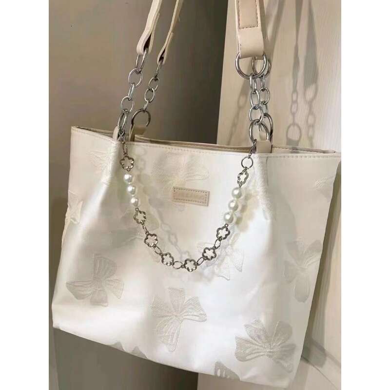 Shoulder Trend White for Women Bow Elegant Large Capacity Tote Bag Aesthetic Simple Casual Exquisite Fashion Ladies Handbag