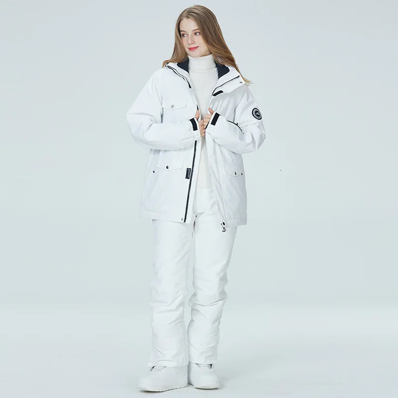 10K Pure White Women Ski Suit Couple Snowboard Clothing Sets Waterproof Windproof Winter Skiing Jacket Pant Female Snow Overalls 241007