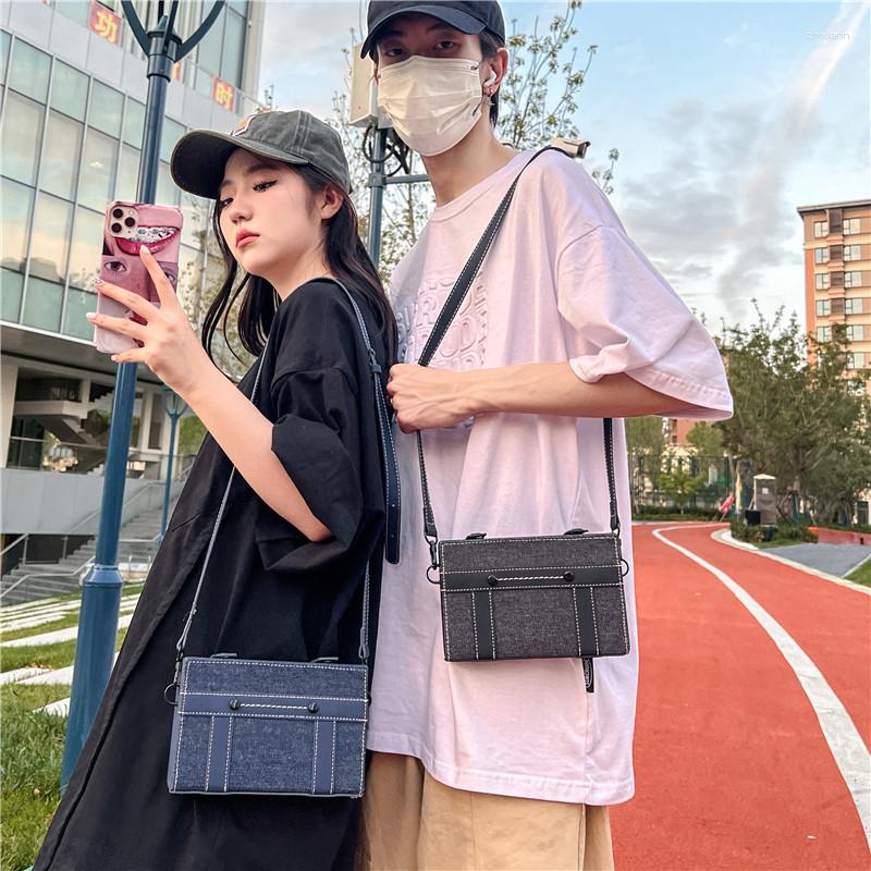 Bag Boys Stylish Small Satchel Korean Style Trendy Brand Denim Box Street Fashion Hip Hop Disco e369 4