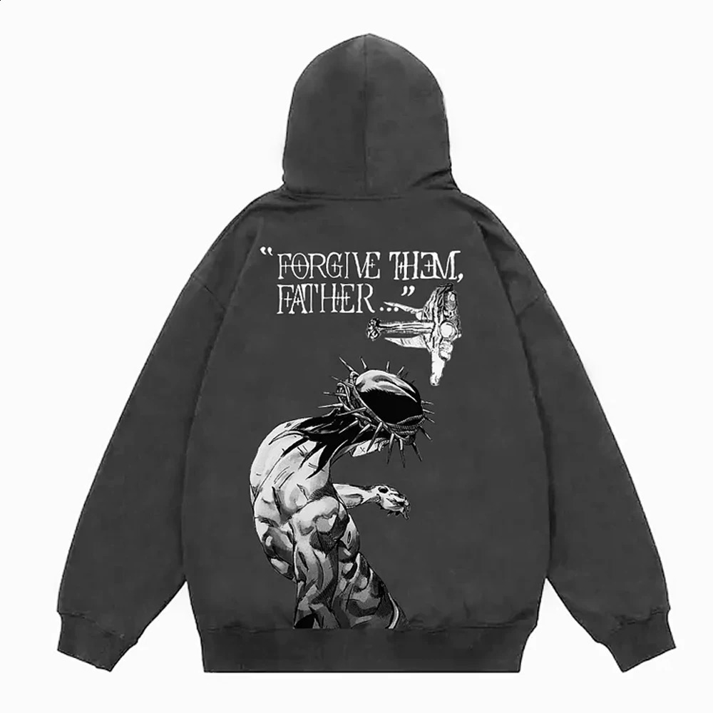 Mens Forgive Them Father Bible Verse printed hoodie FallWinter Adult Childrens street wear casual loose unisgender 241014