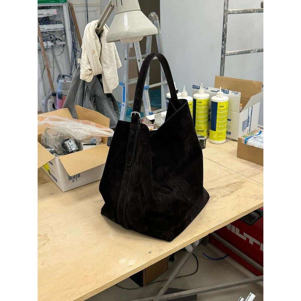 Retro Large Capacity High-End Texture Urious Frosted Suede Women's Shoulder Bag Commuting Tote Cowhide Bucket Pouch