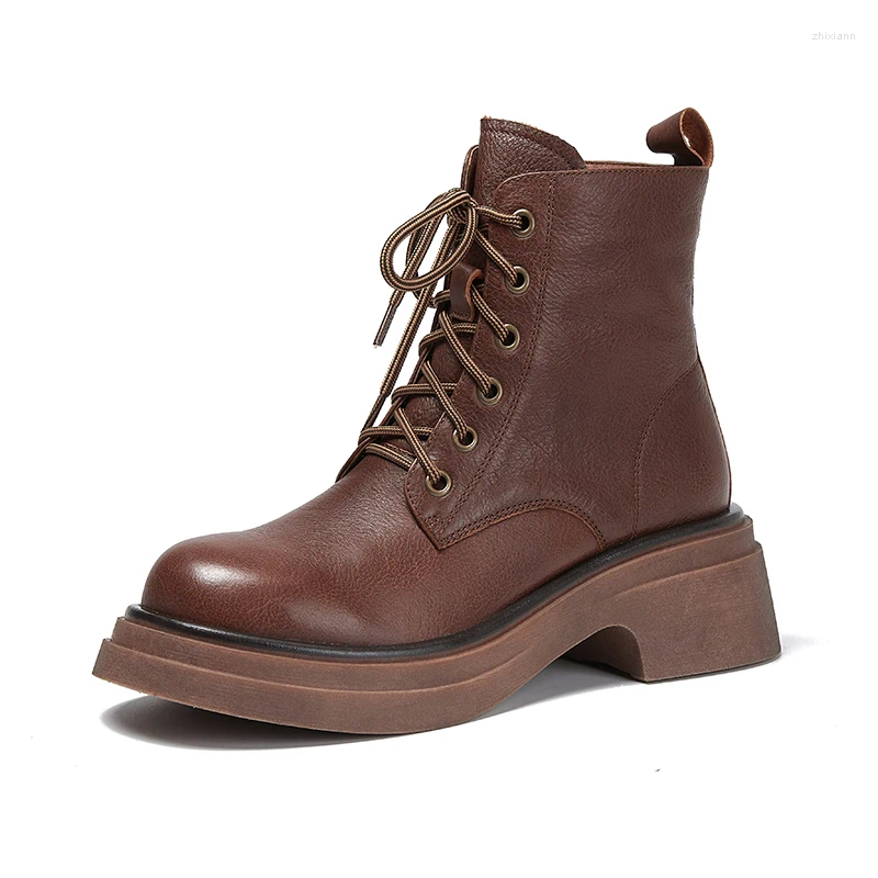 Boots 2024 Autumn Winter Women Ankle Natural Leather 22-25cm Cowhide Pigskin Full Modern Side Zip Short