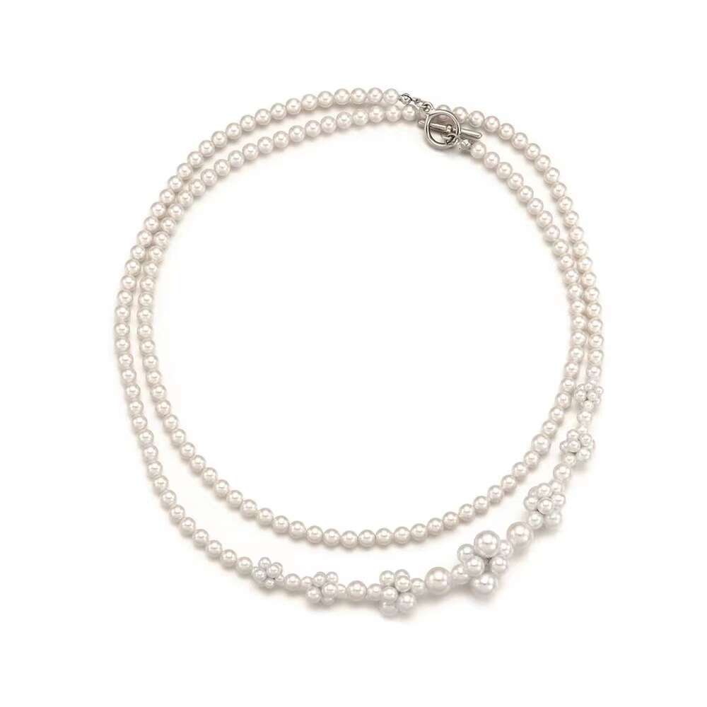 Niche Design 2ways Berry Necklace Extra Long and Elegant Glass Pearl Handmade OT Buckle Sweater Chain