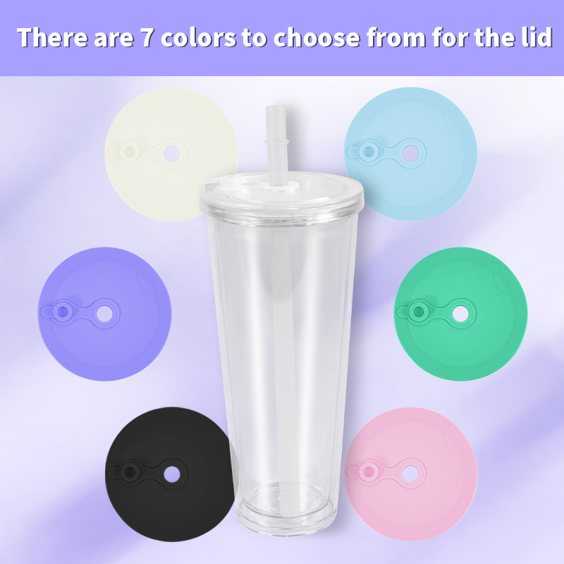 Pre-drilled 12oz 16oz 24oz Acrylic Tumblers with Colored sealing lid and Straws Snow Globe Tumbler Double Wall Clear Plastic Tumblers with hole and pl