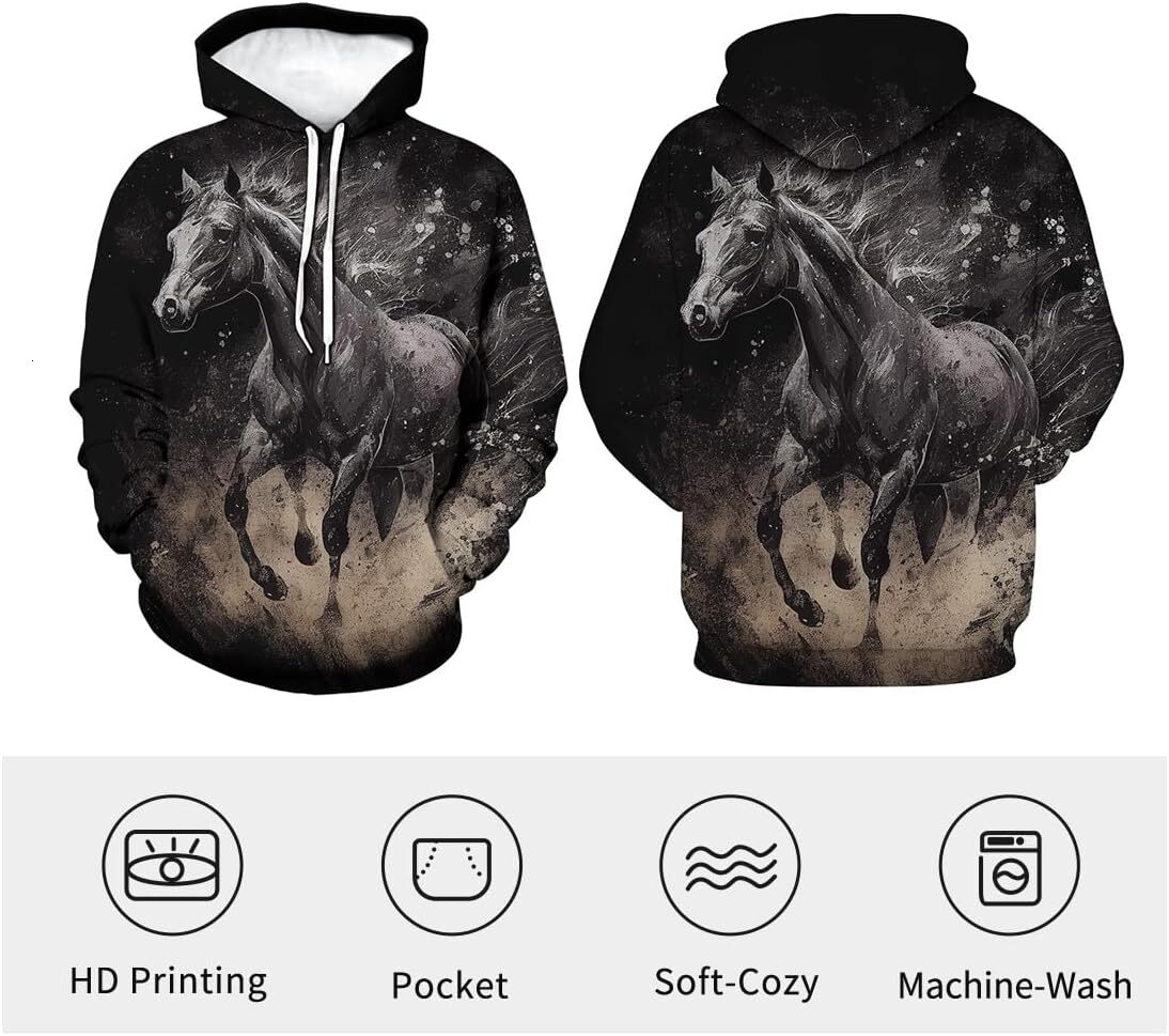 Hoodie for Mens Womens Cute Colorful Horse Hoodie Funny Horse Racing Animal Lover Pattern Sweatshirt Hoodie Graphic Fashionable and Warm