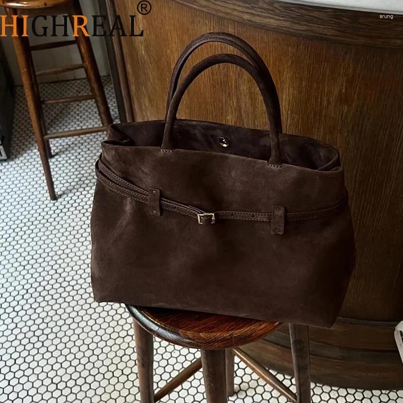 Shoulder Bags Winter Big Capacity High-end Frosted Cowhide Leather Women's Handbag Coffee Solid Color Matte Suede Female Bag