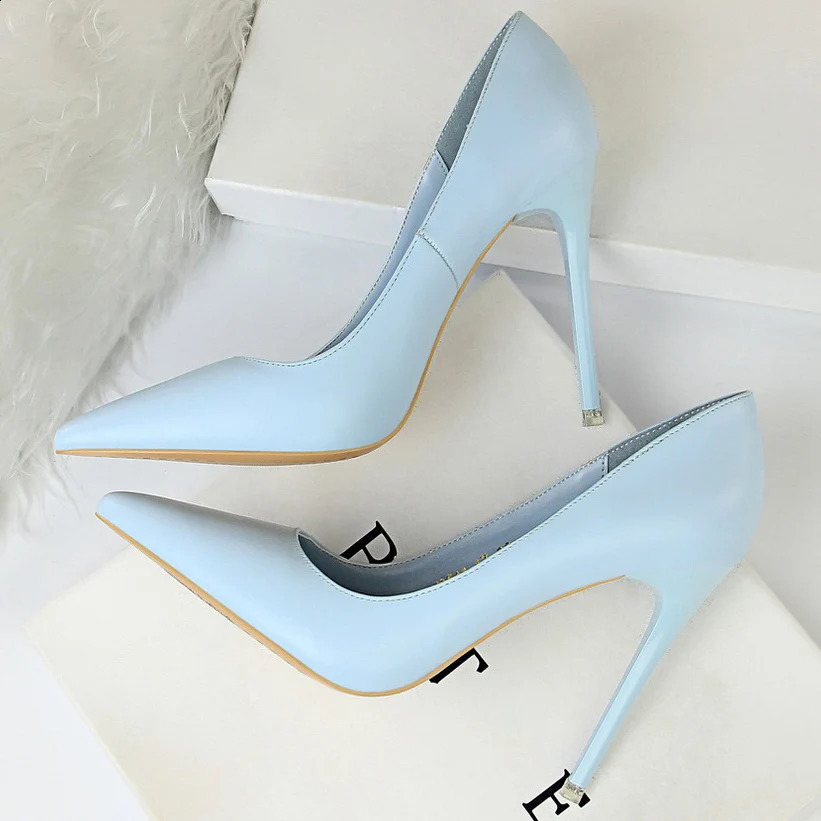 Women 7.5cm 10.5cm High Pumps Lady Wedding Bridal Scarpins Stripper Low Heels Plus Size Fetish Party Blue Pink Shoes 241030
